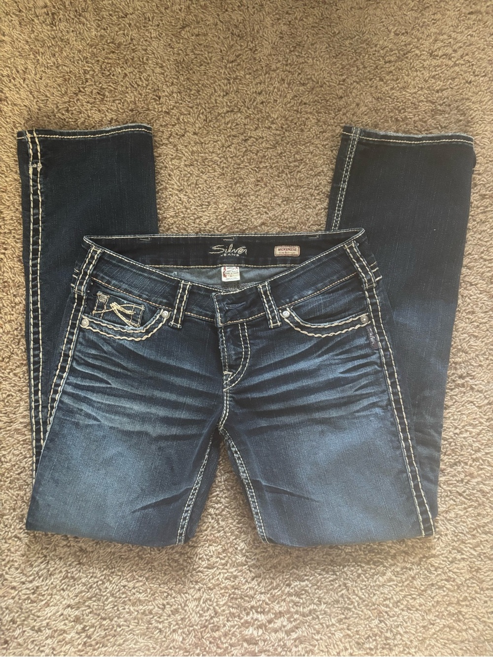 Silver Jeans Dark Blue Bootcut Jeans with Contrast Stitching